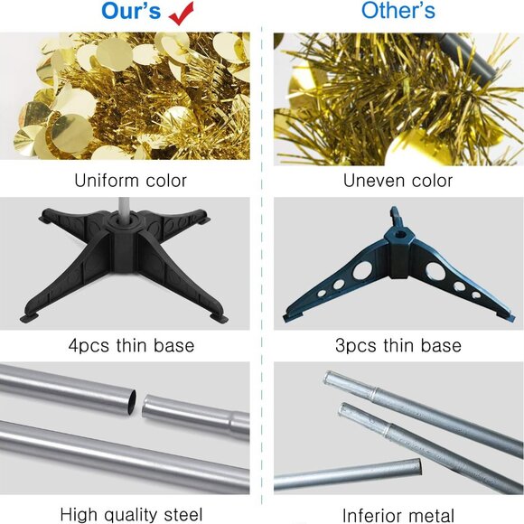 5FT Gold Christmas Pop Up Tinsel Tree Holiday Decor Collapsible - Picture 3 of 4